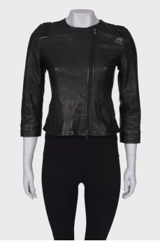 Leather jacket with rhinestones