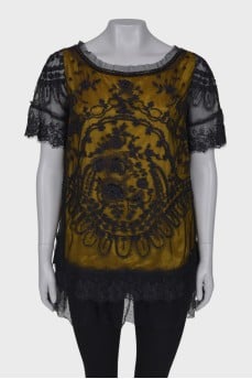 Lacy T-shirt with beaded embroidery