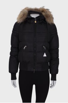 Cropped jacket with fur hood