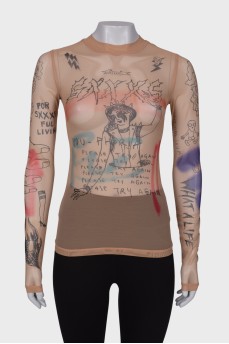 Translucent long sleeve with tag