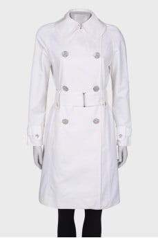 White trench coat with silver buttons
