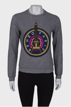 Gray sweatshirt with embroidery