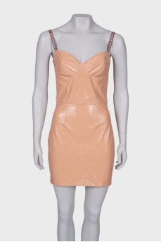 Beige eco-leather dress