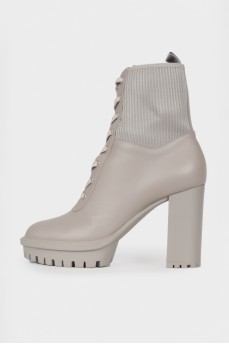 Gray lace-up ankle boots