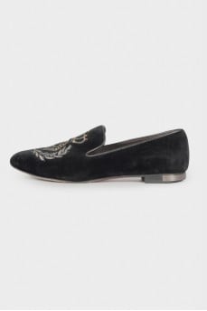 Textile ballerinas with embroidery and rhinestones