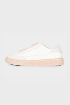 White and pink leather sneakers