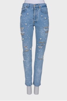Blue jeans with rhinestones