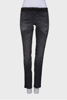 Charcoal jeans with rhinestones