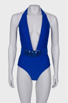 Blue swimsuit with belt