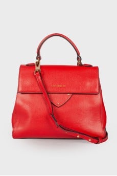 Red leather tote bag
