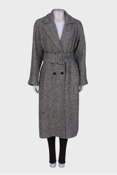 Black and white herringbone coat with tag