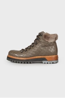 Quilted leather boots with rhinestones