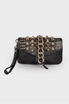 Studded leather clutch