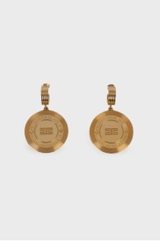 Golden earrings with brand logo