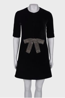 Velor dress with a bow