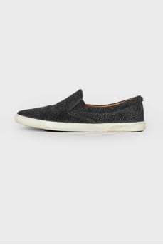 Black slip-ons with glitter