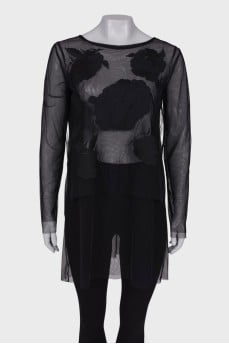 Black blouse with translucent cardigan