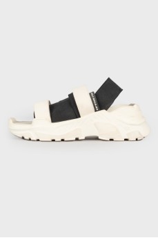 Black and white sandals elastic band closure