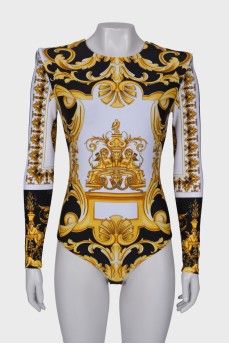 Printed bodysuit with shoulder pads