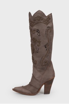 Embroidered leather boots
