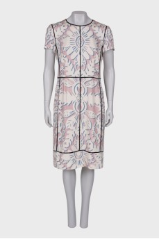 Silk dress in blue and white print