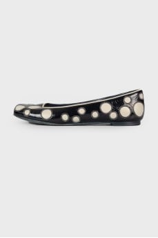 Black and white square toe ballerina shoes