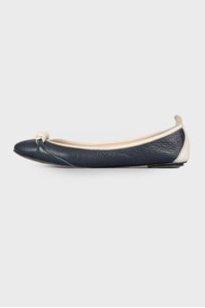 Navy blue leather ballerina shoes