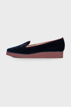 Navy blue embroidered ballet flats
