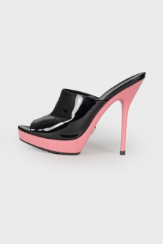 Lacquer two-color mules
