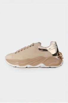 Beige sneakers with rhinestones
