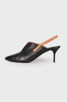 Leather mules with stiletto heels