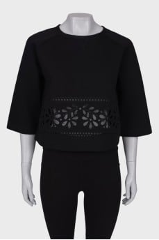 Black patterned cropped blouse