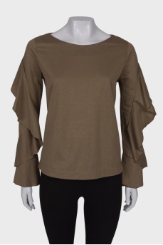 Olive ruffle sleeve blouse