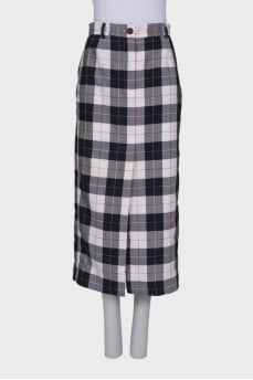 Straight check maxi skirt