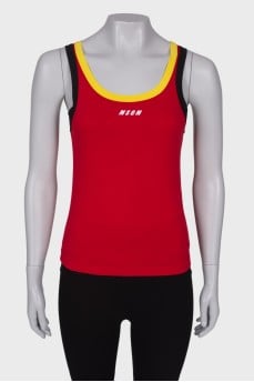 Red T-shirt with colored stripes