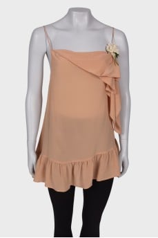 Silk top with brooch