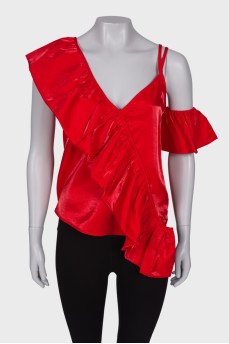Ruffled off-the-shoulder blouse with tag