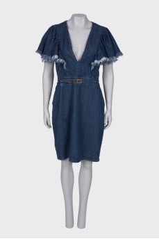 Denim dress with belt, with tag