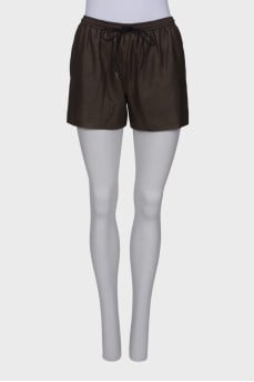 Dark olive leather shorts