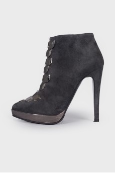 Decorated suede ankle boots