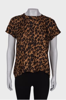 Leopard T-shirt with leather ties