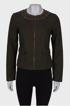 Green jacket with rhinestones on the collar