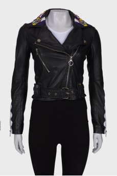 Embroidered leather jacket