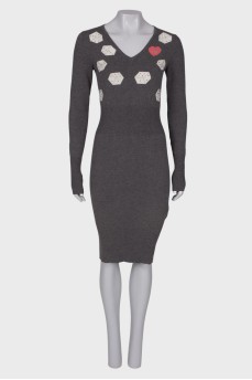 Dress decorated with rhinestones and beads