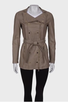Belted leather jacket