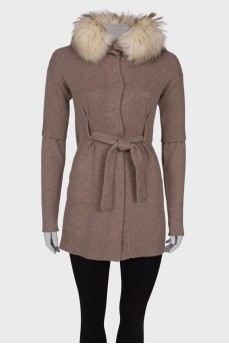 Cashmere cardigan with fur
