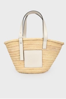 Woven bag with brand logo