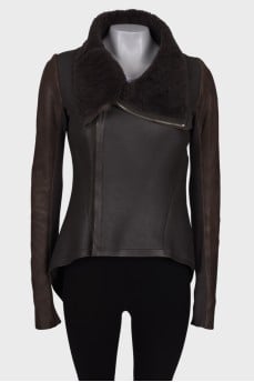 Dark gray asymmetric sheepskin coat