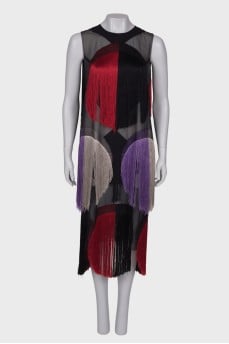 Straight-cut dress with fringes
