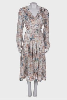 Floral print pleated dress